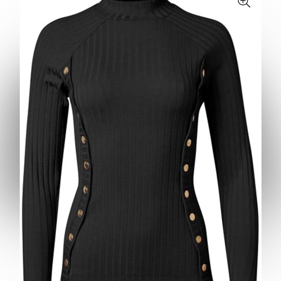 Venus Ribbed Mock-Neck Top black 3X - Picture 4 of 8